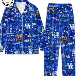 HOT Go Big Blue Lexington Kentucky Cats Design Blue Pijamas Set