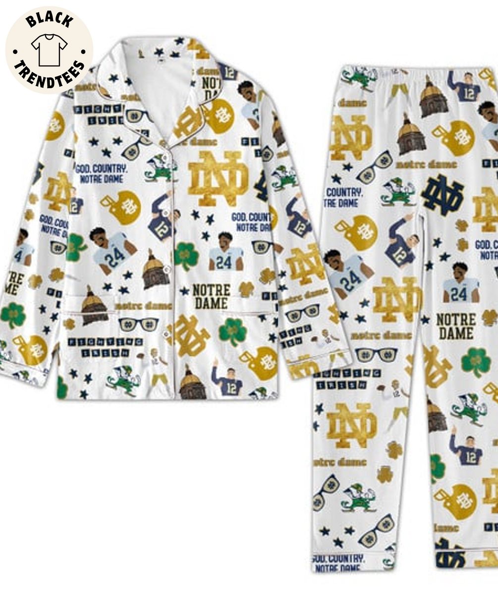 HOT God Country Notre Dame Fighting Irish Icon Design White Pijamas Set