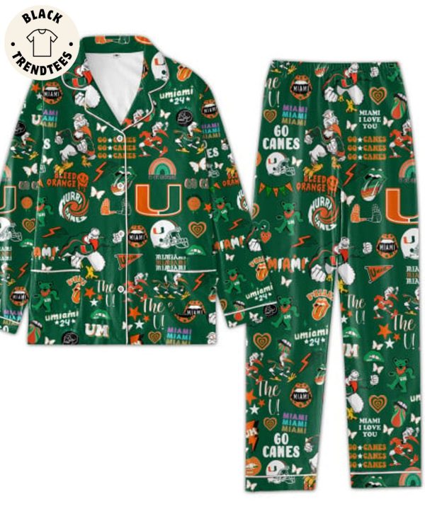 HOT TREND Go Canes U Of Miami 24 Rainbow Design Green Pijamas Set