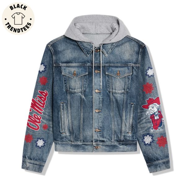 Hotty Toddy Ole Miss Rebelf Design Hooded Denim Jacket