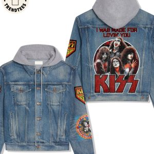 I Was Made For Lovin You Kiss Ghostly Design Hooded Denim Jacket