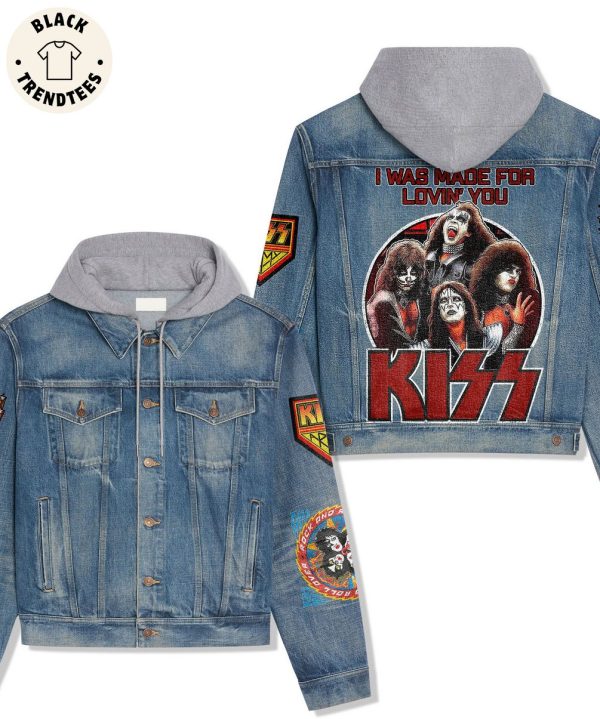 I Was Made For Lovin You Kiss Ghostly Design Hooded Denim Jacket