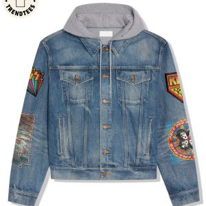 I Was Made For Lovin You Kiss Ghostly Design Hooded Denim Jacket