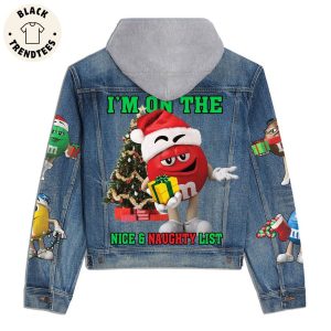 Im On The Nice Naughty List Christmas Design Hooded Denim Jacket