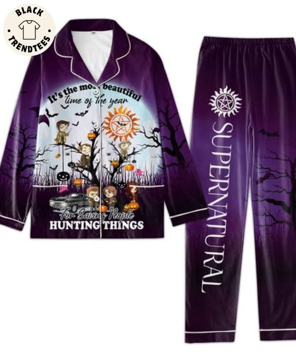 It’s the most Beautiful Time Of The Year For Saving People Hunting Things Haloween Purple Pijamas Set