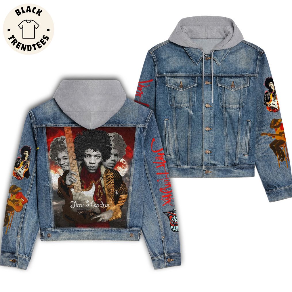 Jimi Hendrix Portrait Design Hooded Denim Jacket