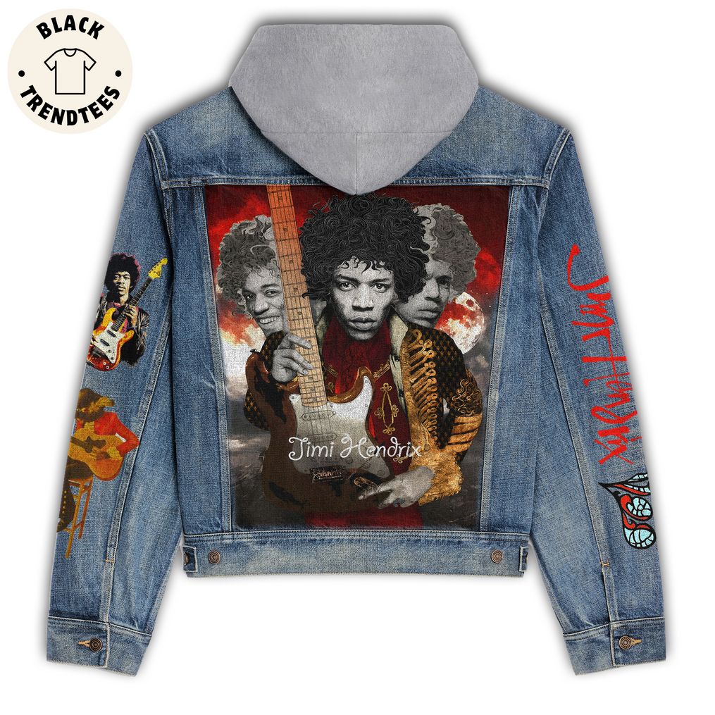 Jimi Hendrix Portrait Design Hooded Denim Jacket