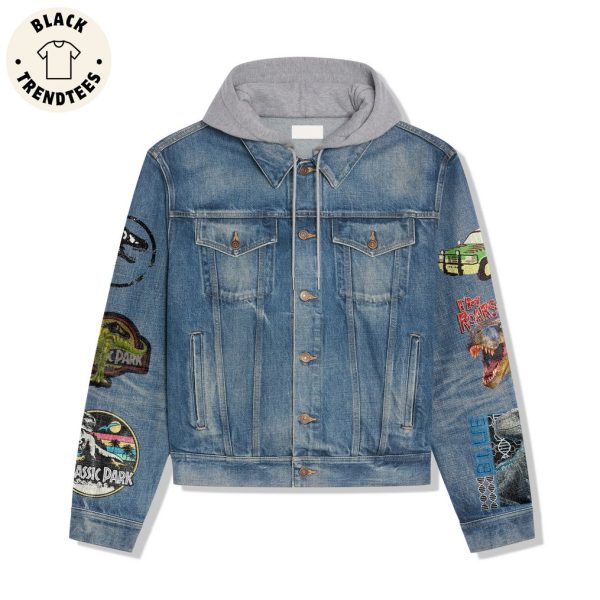 Jurassic Park Dinosaur Design Hooded Denim Jacket