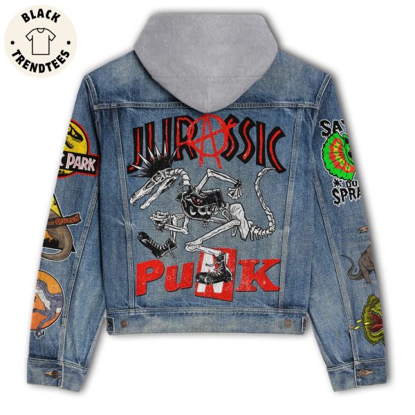 Jurassic Punk Skull Design Hooded Denim Jacket