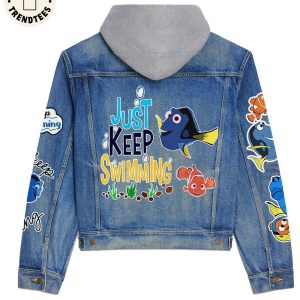 Just Keep Swimming Songs Fish Design Hooded Denim Jacket
