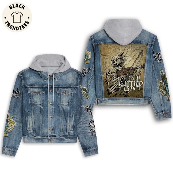 Lamb Of God Skull Design Hooded Denim Jacket