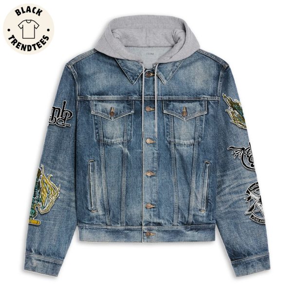 Lamb Of God Skull Design Hooded Denim Jacket