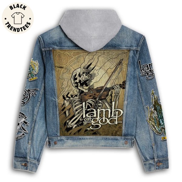 Lamb Of God Skull Design Hooded Denim Jacket