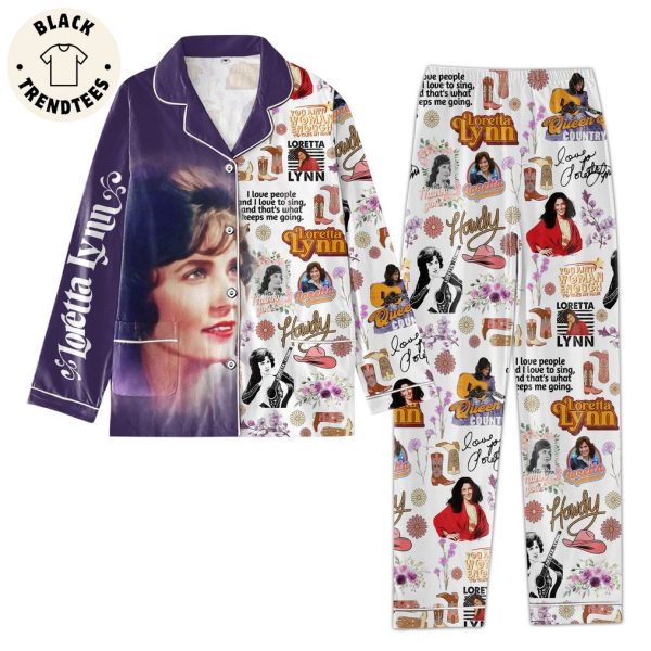 Loretta Lynn Singer Portrait Christmas Purple Design Pajamas Set