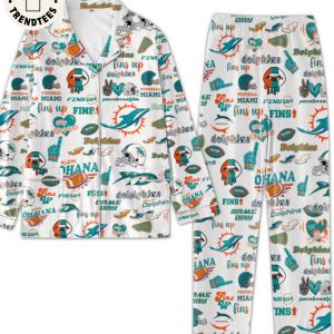 LUXURY Football Miami Fins Up My Dolphins Design White Pijamas Set