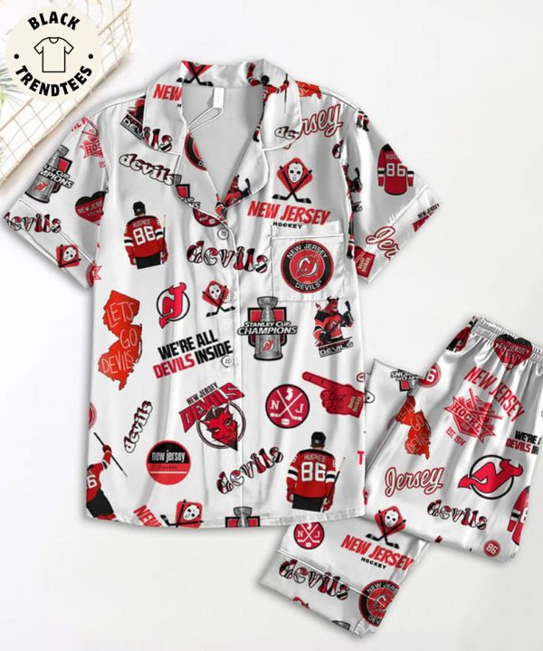 New Jersey Hockey Stanley Cup Champions Devils White Pijamas Set
