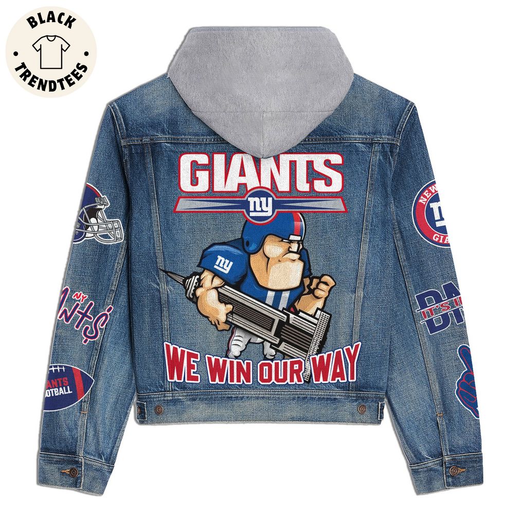 NewYork Giants We Win Or Way Logo Design Hooded Denim Jacket