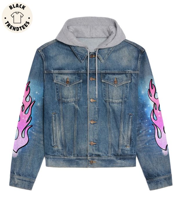 Not Your Sweet Heart Flame Design Hooded Denim Jacket