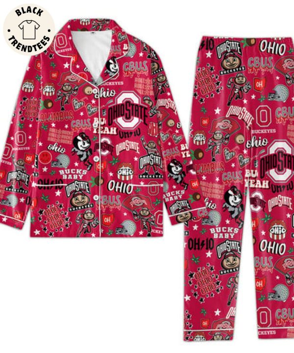 Ohio State Cbus Heart Eyes Roll Bucks Baby Mascot Design Pink Pijamas Set