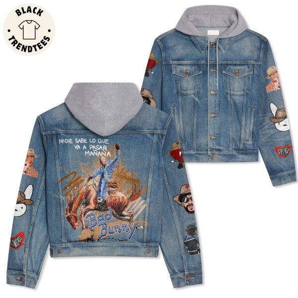 Ojitos Lindos – Bad Bunny Man Riding Horse Design Hooded Denim Jacket