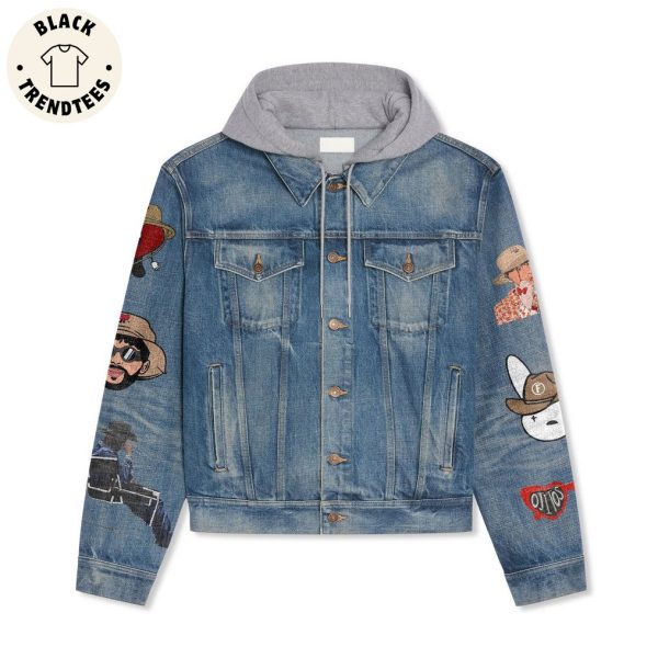 Ojitos Lindos – Bad Bunny Man Riding Horse Design Hooded Denim Jacket