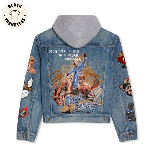 Ojitos Lindos – Bad Bunny Man Riding Horse Design Hooded Denim Jacket