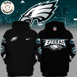 Philadelphia Eagles Football Logo Design On Sleeve Black 3D Hoodie