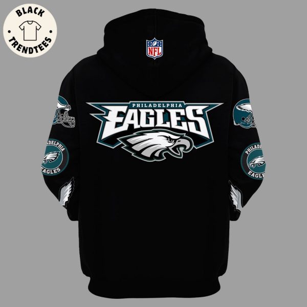 Philadelphia Eagles Football Logo Design On Sleeve Black 3D Hoodie
