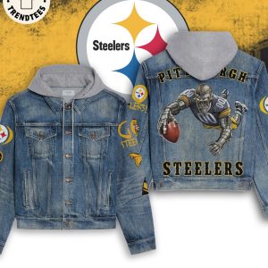 Pittsburgh Steelers Logo Design Hooded Denim Jacket