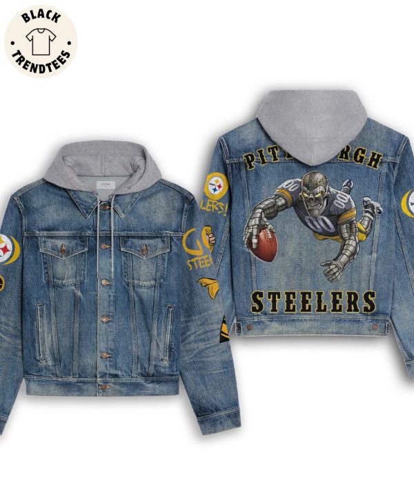 Pittsburgh Steelers Logo Design Hooded Denim Jacket