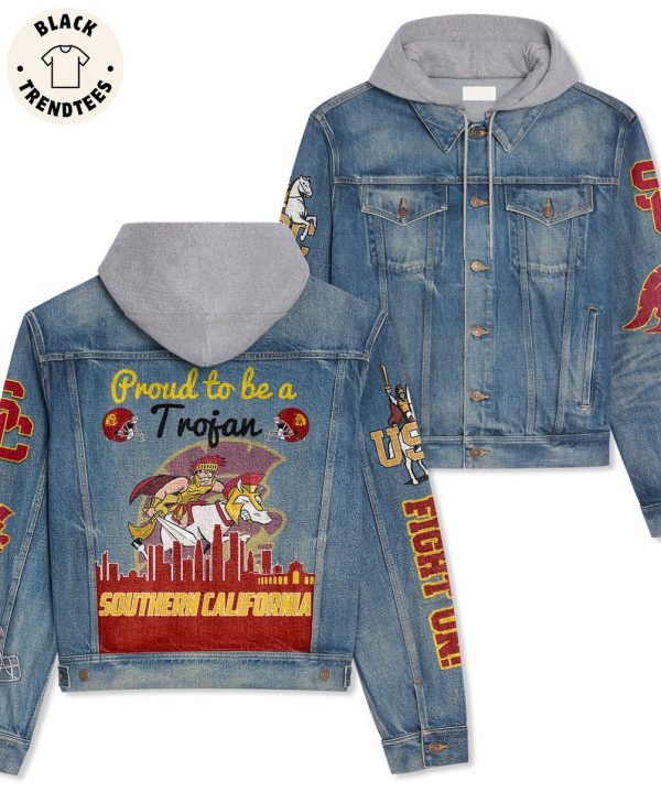 Pround To Be A Trojan Southern California Hooded Denim Jacket