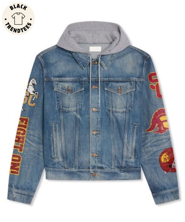 Pround To Be A Trojan Southern CaliforniaHooded Denim Jacket