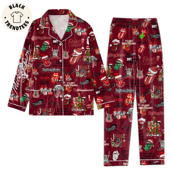 Rolling Stone Paint It Black Lips Christmas Design Pajamas Set