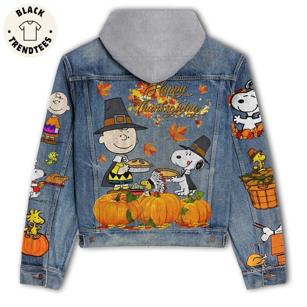 Snoopy And Friends Happy Thanksgiving Halloween Hooded Denim Jacket