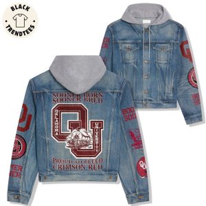 Sooner Born Sooner Bred Oklahoma University Proud  Hooded Denim Jacket