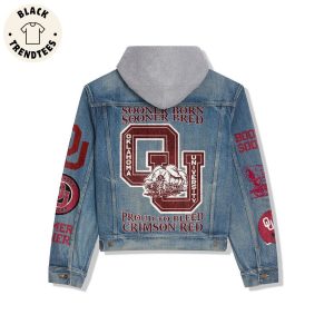 Sooner Born Sooner Bred Oklahoma University Proud  Hooded Denim Jacket