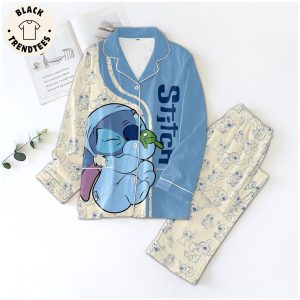 Stitch Baby Cute Portrait White Blue Design Pijamas Set