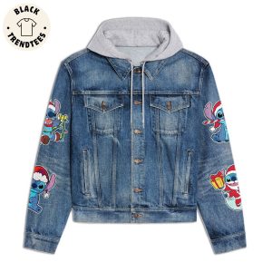 Stitch Cute Baby Dear Santa I Can Explain Hooded Denim Jacket