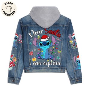 Stitch Cute Baby Dear Santa I Can Explain Hooded Denim Jacket