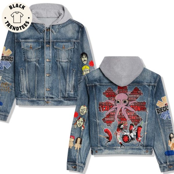 The Getway Red Hot Octopus Design Hooded Denim Jacket