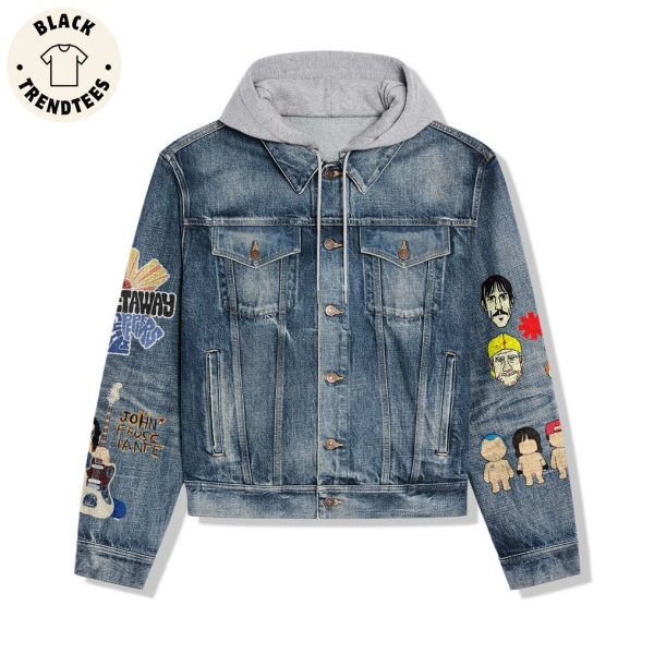 The Getway Red Hot Octopus Design Hooded Denim Jacket