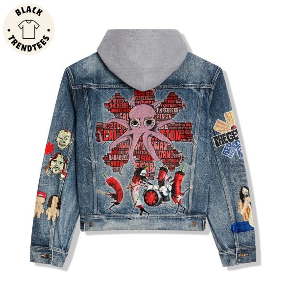 The Getway Red Hot Octopus Design Hooded Denim Jacket