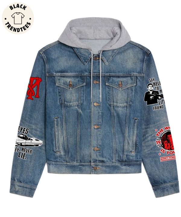 The World 1983 Is Yours Money Power Respect Hooded Denim Jacket