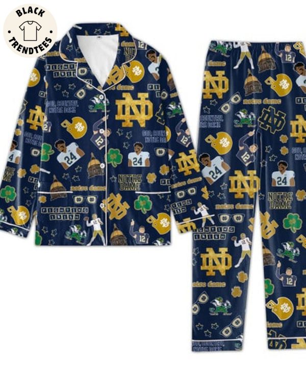 TRENDING God Country Notre Dame Fighting Irish Icon Design Blue Pijamas Set
