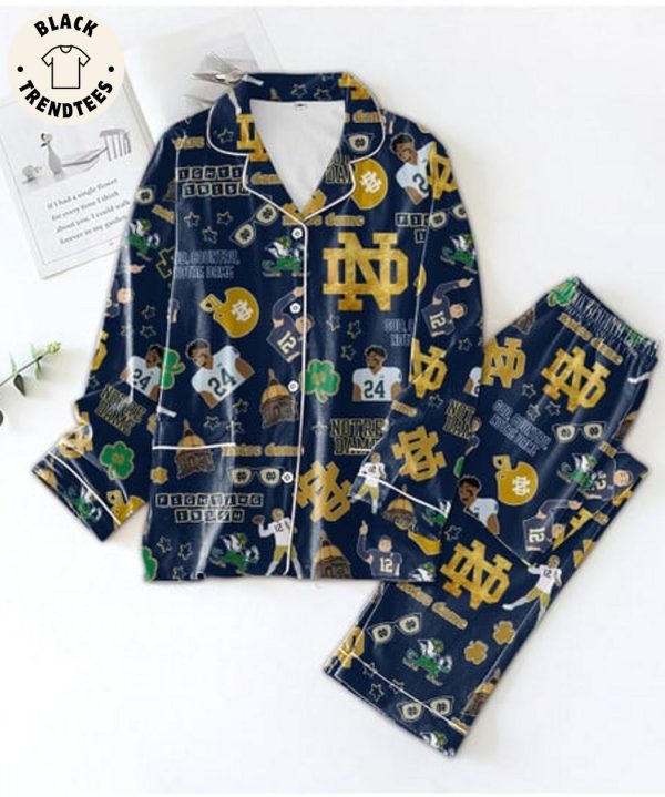 TRENDING God Country Notre Dame Fighting Irish Icon Design Blue Pijamas Set