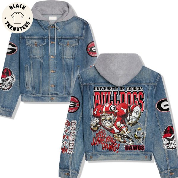 University Of Georgia Bulldogs Go You Junkyard Dawg Design Hooded Denim Jacket