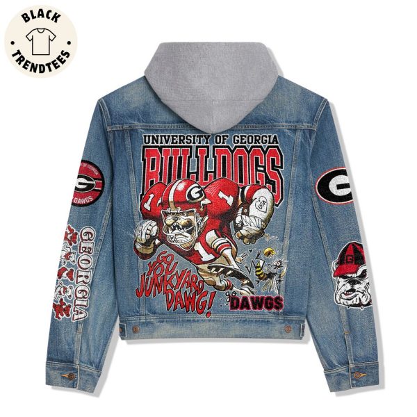 University Of Georgia Bulldogs Go You Junkyard Dawg Design Hooded Denim Jacket