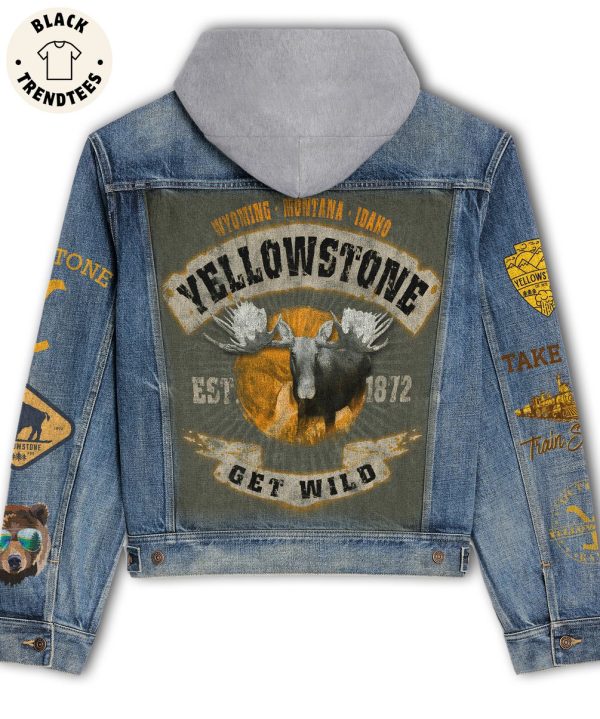 Yellowstone National Park Get Wild Drawstring Hooded Denim Jacket