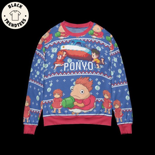 Ponyo Transforming Ugly Christmas Blue Design 3D Sweater