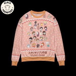 Ghibli Chibi Ugly Christmas Pink Design 3D Sweater